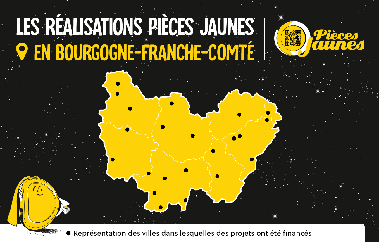 Carte des réalisations Pièces Jaunes en Bourgogne-Franche-Comté